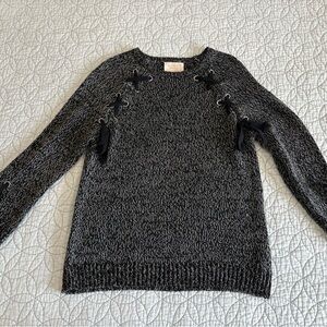 FRANCHESCAS Women's Black Sweater with Lace-Up Detail SIZE MEDIUM